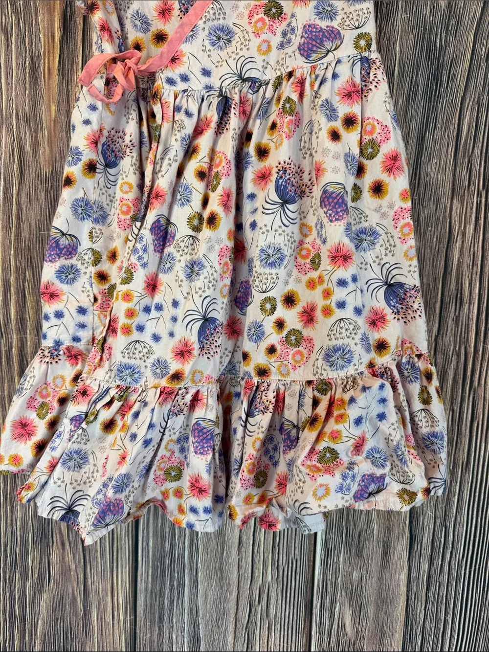 Tea Collection White Floral Wrap Dress with Pink Trim and Multicolor Blooms